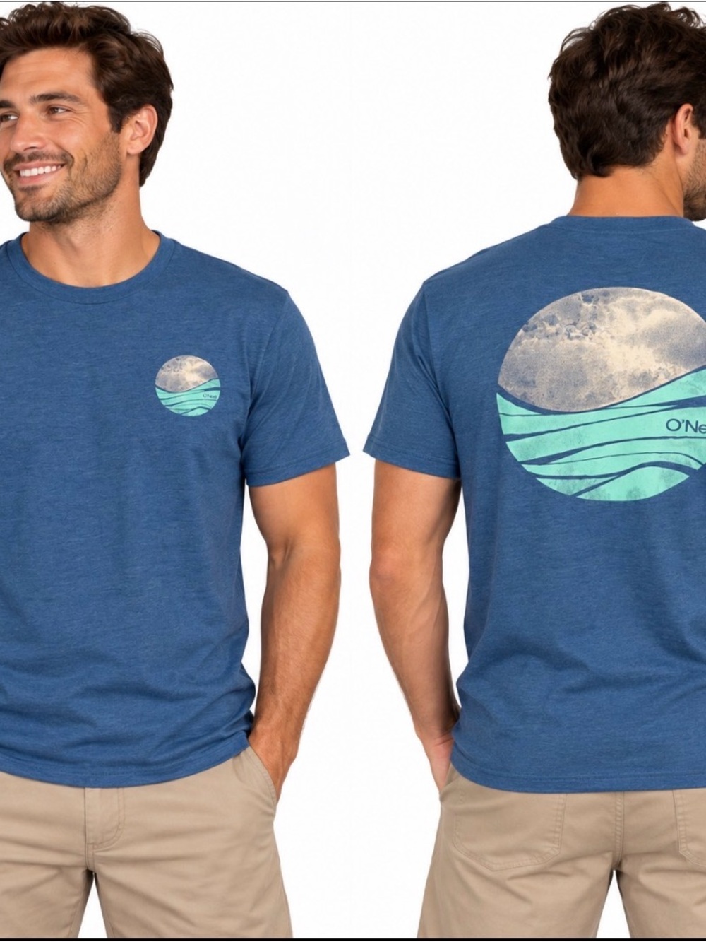 O'Neill Blue Short-Sleeve Crewneck with Wave Chest Graphic SZ MD
